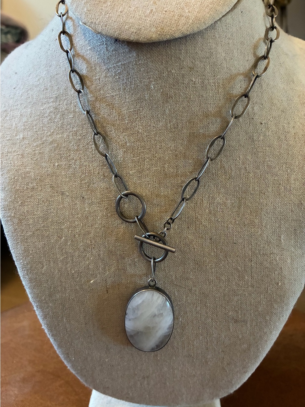 Jane Diaz Moonstone Sterling Toggle Necklace
